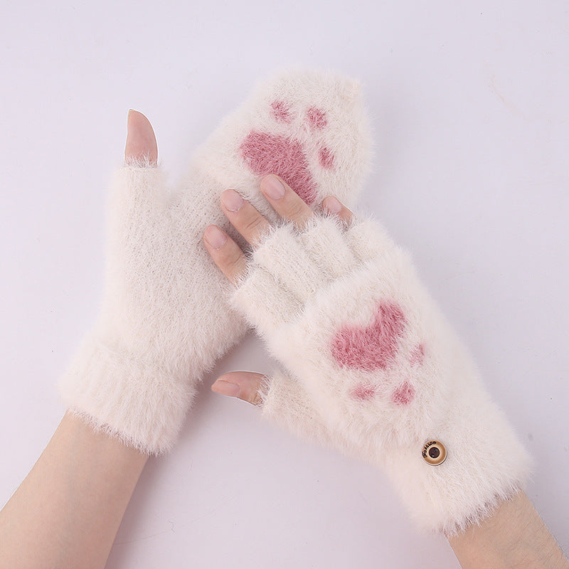Gants Tricotés Demi-Doigt Hiver Griffe de Chat