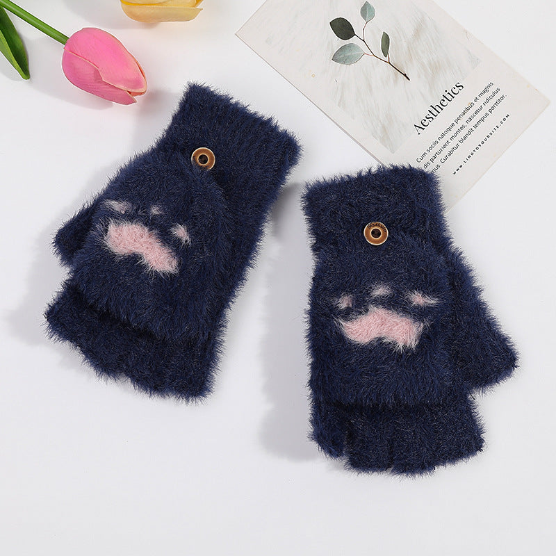 Gants Tricotés Demi-Doigt Hiver Griffe de Chat