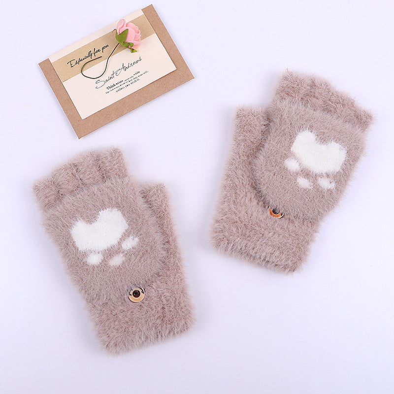 Gants Tricotés Demi-Doigt Hiver Griffe de Chat