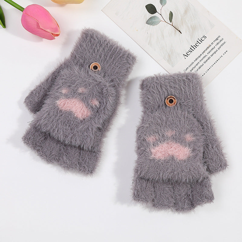 Gants Tricotés Demi-Doigt Hiver Griffe de Chat