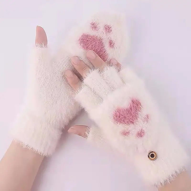 Gants Tricotés Demi-Doigt Hiver Griffe de Chat