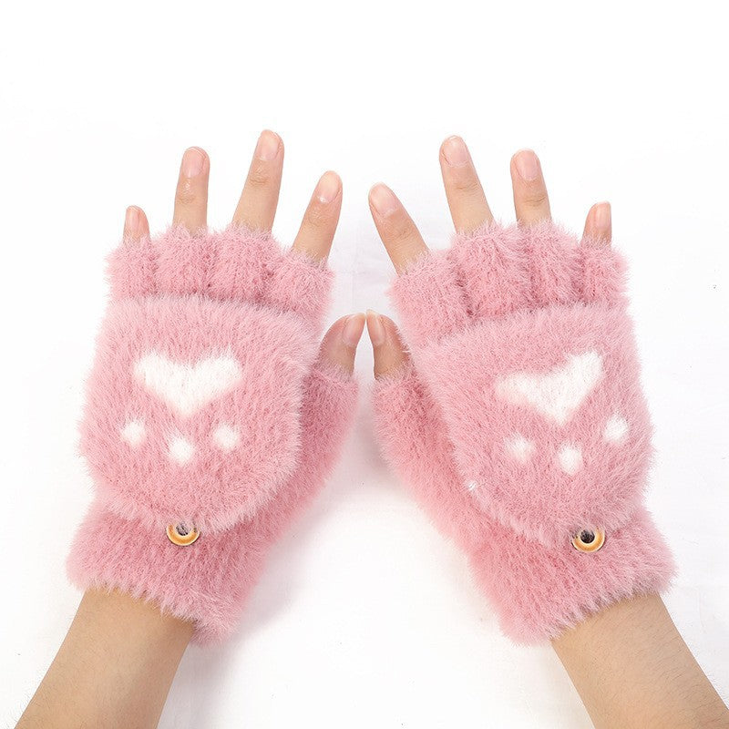 Gants Tricotés Demi-Doigt Hiver Griffe de Chat