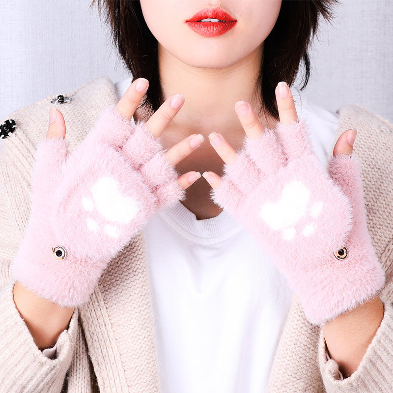 Gants Tricotés Demi-Doigt Hiver Griffe de Chat