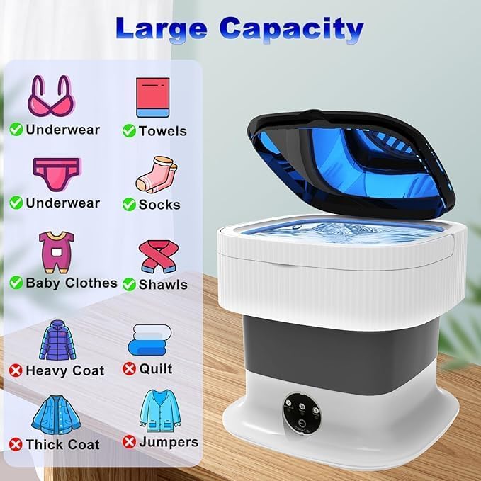 Disponible sur Amazon:-https://www.amazon.ca/dp/B0DP7YYJGD  Mini machine à laver portable de 10 L, mini machine à laver portable pliable, petite machine à laver portable utilisée pour les sous-vêtements de voyage Gris