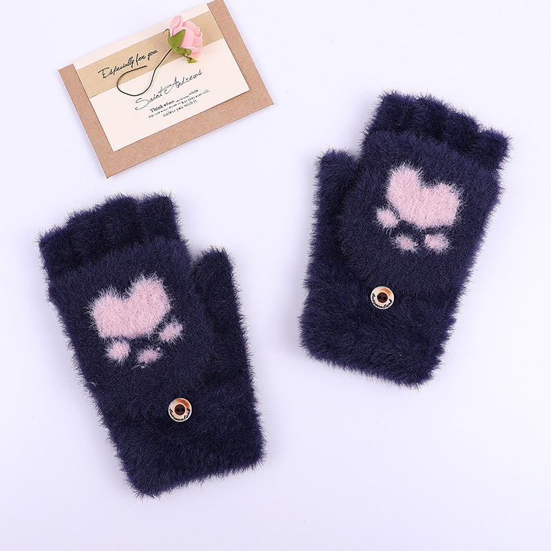 Gants Tricotés Demi-Doigt Hiver Griffe de Chat