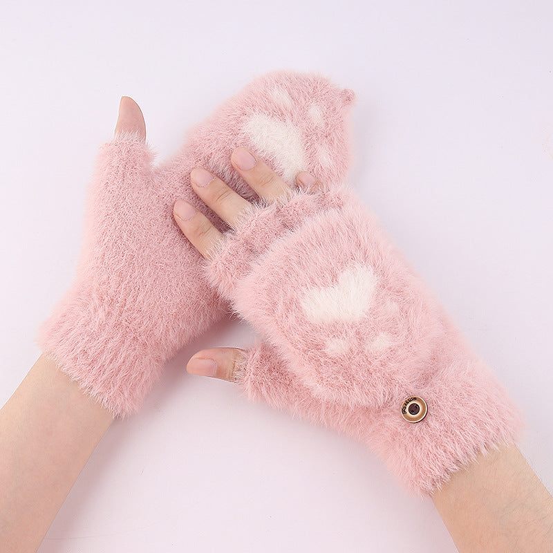 Gants Tricotés Demi-Doigt Hiver Griffe de Chat