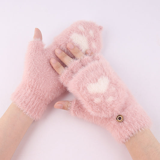 Gants Tricotés Demi-Doigt Hiver Griffe de Chat